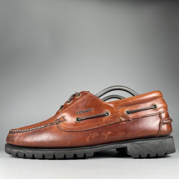 Sebago Men’s Size 10 Wide Brown Leather 3 Eye Boat Shoes Moc Toe Casual Loafers - Picture 1 of 9